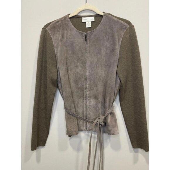 Doncaster Suede Leather and 100% Wool Cardigan Jacket Mocha Size M - Picture 1 of 10